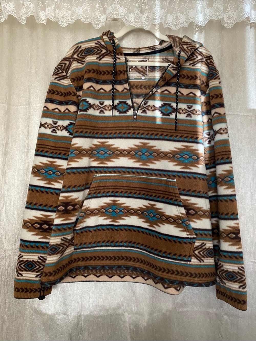 urban pipeline Brown, White & Teal Aztec Zip-Up Hoodie